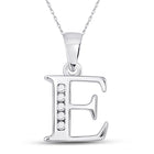 Elegant Diamond Initial Pendant | 10kt White Gold Womens Round Diamond E Initial Letter Pendant 1/20 Cttw | Splendid Jewellery - Splendid Jewellery