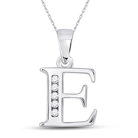 Elegant Diamond Initial Pendant | 10kt White Gold Womens Round Diamond E Initial Letter Pendant 1/20 Cttw | Splendid Jewellery - Splendid Jewellery