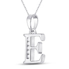 Elegant Diamond Initial Pendant | 10kt White Gold Womens Round Diamond E Initial Letter Pendant 1/20 Cttw | Splendid Jewellery - Splendid Jewellery