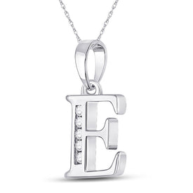 Elegant Diamond Initial Pendant | 10kt White Gold Womens Round Diamond E Initial Letter Pendant 1/20 Cttw | Splendid Jewellery - Splendid Jewellery