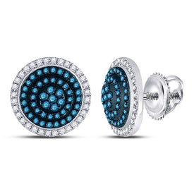 Enchanting Blue Diamond Concentric Cluster Earrings in 10kt White Gold - Splendid Jewellery