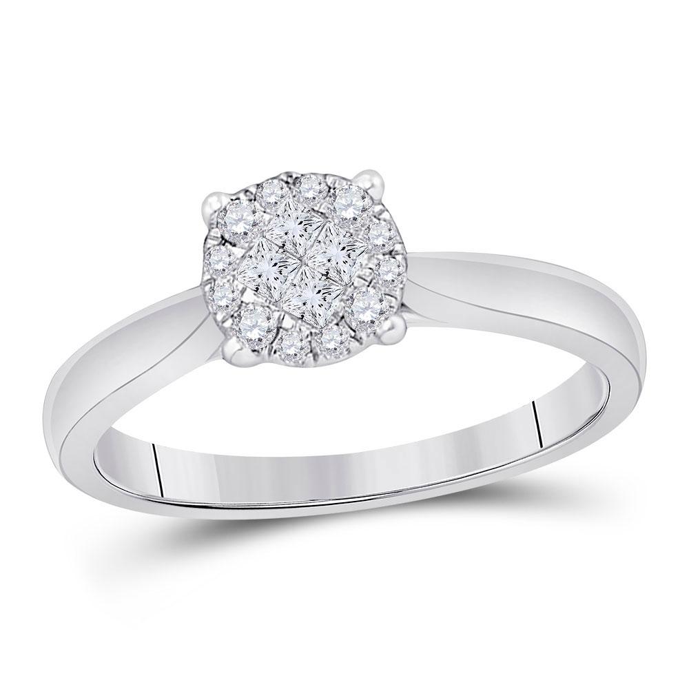 Enchanting Brilliance: 14kt White Gold Princess Diamond Cluster Bridal Wedding Engagement Ring 1/4 Cttw - Splendid Jewellery