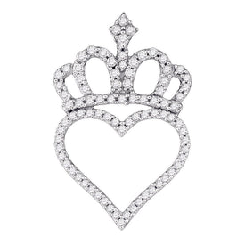 Enchanting Crown Heart Diamond Pendant | 10kt White Gold 1/3 Cttw - Splendid Jewellery