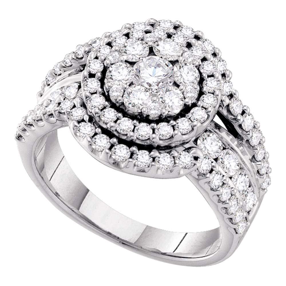 Enchanting Diamond Blossom Ring | 14kt White Gold Womens Round Diamond Flower Cluster Cluster Ring 2 Cttw | Splendid Jewellery - Splendid Jewellery