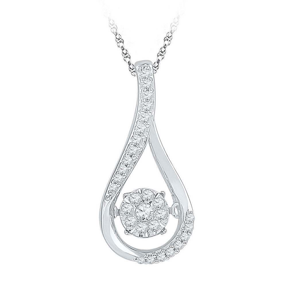 Enchanting Diamond Dance Pendant | 10kt White Gold Womens Round Diamond Moving Cluster Teardrop Pendant 1/6 Cttw | Splendid Jewellery - Splendid Jewellery