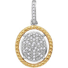 Enchanting Diamond Delight Pendant | 10kt Two - tone Gold Womens Diamond Oval Cluster Yellow - tone Rope Frame Pendant 1/12 Cttw | Splendid Jewellery - Splendid Jewellery