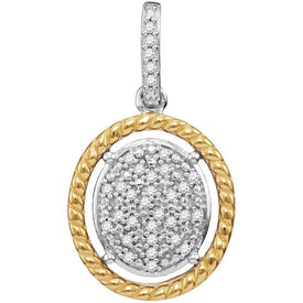 Enchanting Diamond Delight Pendant | 10kt Two - tone Gold Womens Diamond Oval Cluster Yellow - tone Rope Frame Pendant 1/12 Cttw | Splendid Jewellery - Splendid Jewellery