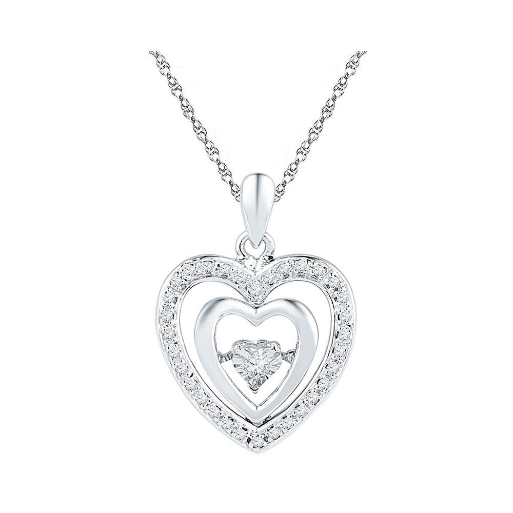 Enchanting Diamond Heartbeat Pendant | Sterling Silver Womens Round Diamond Heart Moving Twinkle Pendant 1/10 Cttw | Splendid Jewellery - Splendid Jewellery