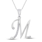 Enchanting Diamond Initial Charm Necklace | 10kt White Gold Round Diamond M Initial Letter Pendant 1/20 Cttw | Splendid Jewellery - Splendid Jewellery