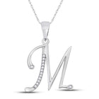 Enchanting Diamond Initial Charm Necklace | 10kt White Gold Round Diamond M Initial Letter Pendant 1/20 Cttw | Splendid Jewellery - Splendid Jewellery