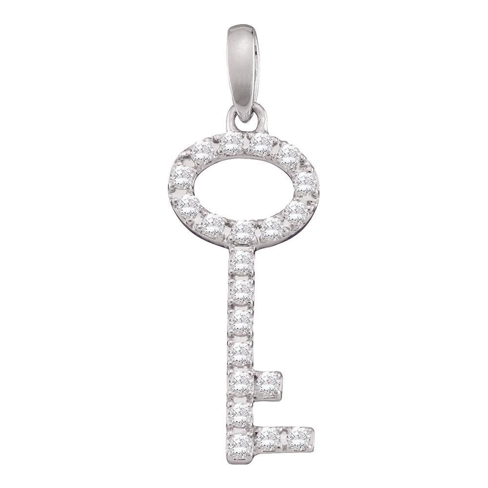 Enchanting Diamond Key Pendant | 10kt White Gold Womens Round Pave - set Diamond Small Key Pendant 1/4 Cttw | Splendid Jewellery - Splendid Jewellery