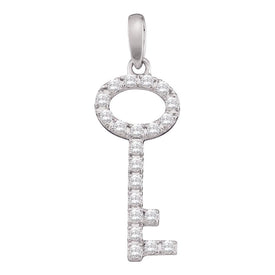 Enchanting Diamond Key Pendant | 10kt White Gold Womens Round Pave - set Diamond Small Key Pendant 1/4 Cttw | Splendid Jewellery - Splendid Jewellery