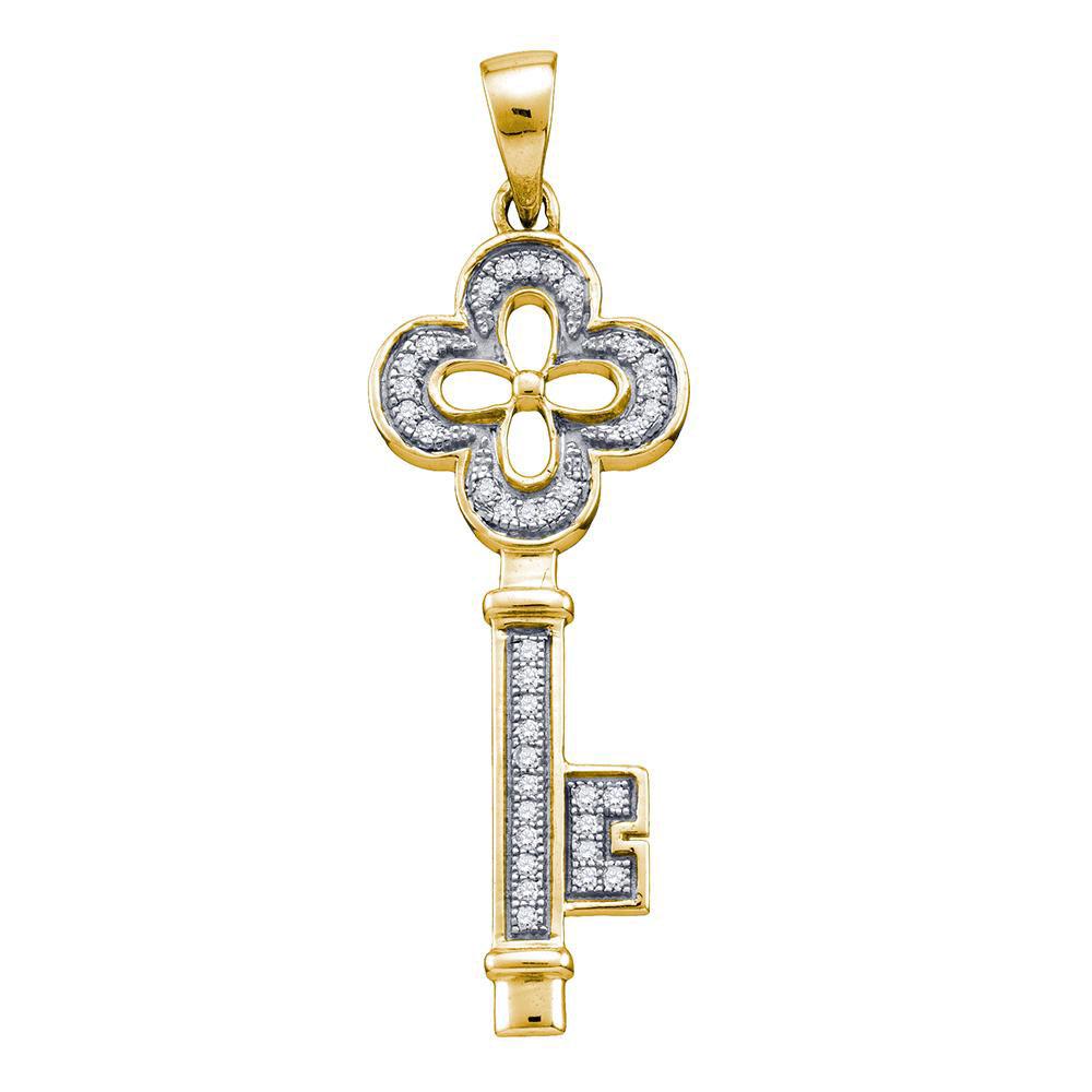 Enchanting Diamond Key Pendant - Sparkling Love Symbol in Yellow - tone Sterling Silver - Splendid Jewellery