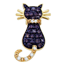 Enchanting Kitty Cat Diamond Pendant in 10k Yellow Gold - Splendid Jewellery