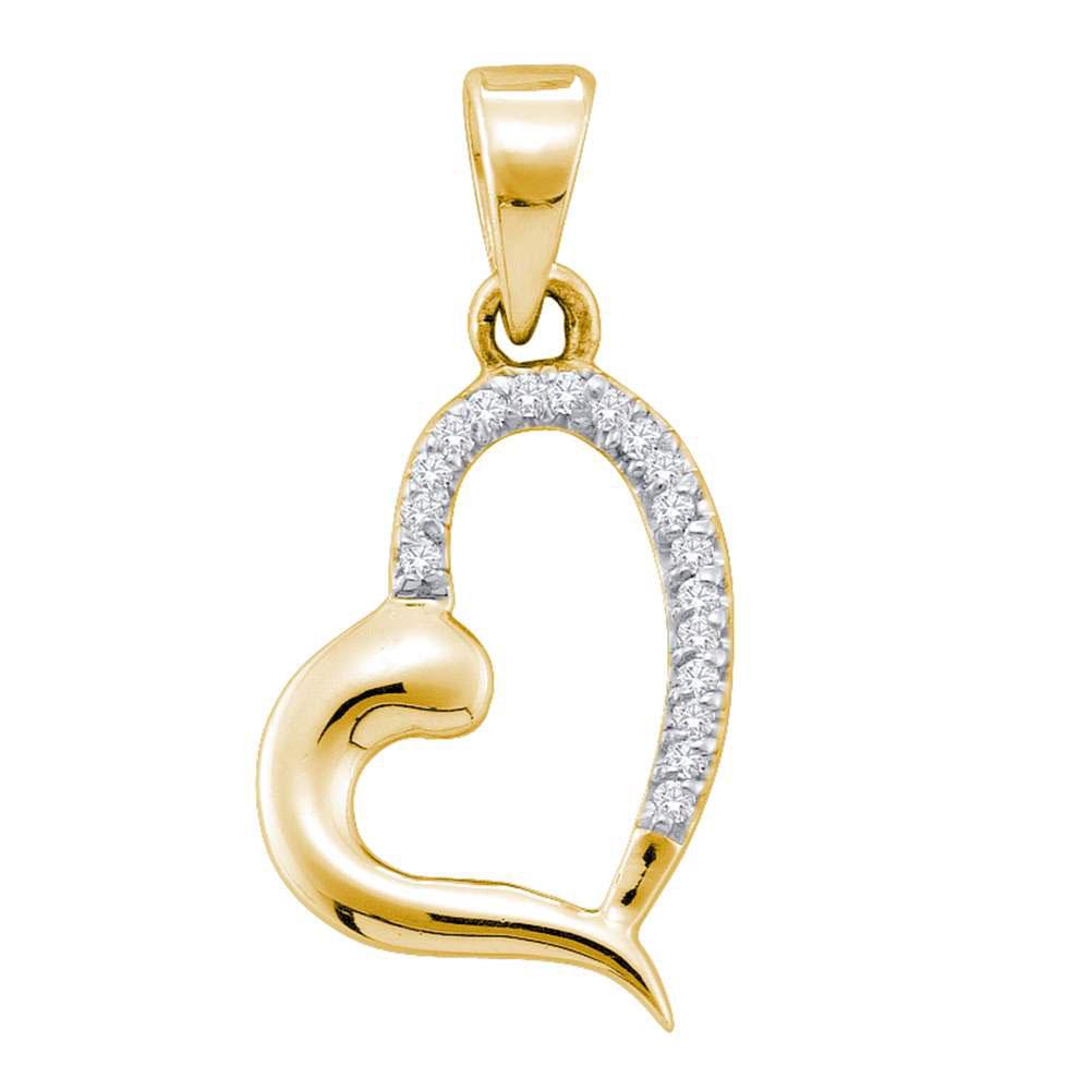 Enchanting Love and Diamond Heart Pendant | 10kt Yellow Gold Womens Round Diamond Heart Pendant 1/20 Cttw | Splendid Jewellery - Splendid Jewellery