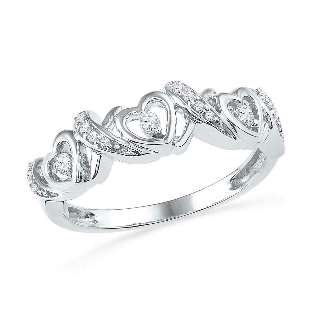 Enchanting Love Diamond Heart Ring | 10kt White Gold Womens Round Diamond Heart Band Ring 1/8 Cttw - Splendid Jewellery