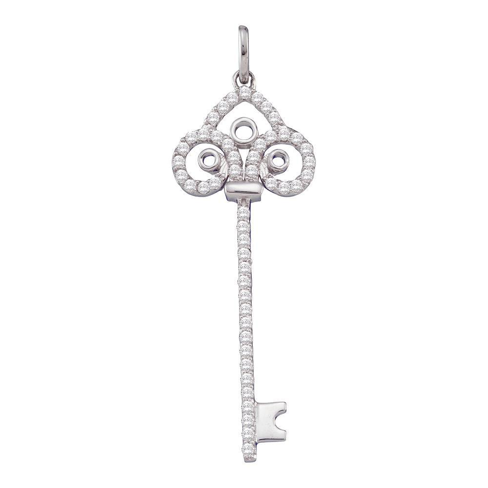 Enchanting Love Key Pendant | 10kt White Gold Womens Round Diamond Slender Trefoil Key Love Pendant 1/2 Cttw | Splendid Jewellery - Splendid Jewellery
