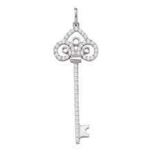 Load image into Gallery viewer, Enchanting Love Key Pendant | 10kt White Gold Womens Round Diamond Slender Trefoil Key Love Pendant 1/2 Cttw | Splendid Jewellery - Splendid Jewellery