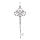 Enchanting Love Key Pendant | 10kt White Gold Womens Round Diamond Slender Trefoil Key Love Pendant 1/2 Cttw | Splendid Jewellery - Splendid Jewellery