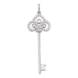 Enchanting Love Key Pendant | 10kt White Gold Womens Round Diamond Slender Trefoil Key Love Pendant 1/2 Cttw | Splendid Jewellery - Splendid Jewellery