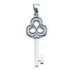 Enchanting Love Key Pendant | Sterling Silver Womens Round Diamond Trefoil Key Love Pendant 1/12 Cttw - Splendid Jewellery