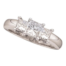 Enchanting Love Story | 14kt White Gold Princess Diamond 3 - stone Bridal Wedding Engagement Ring 3/4 Cttw - Splendid Jewellery