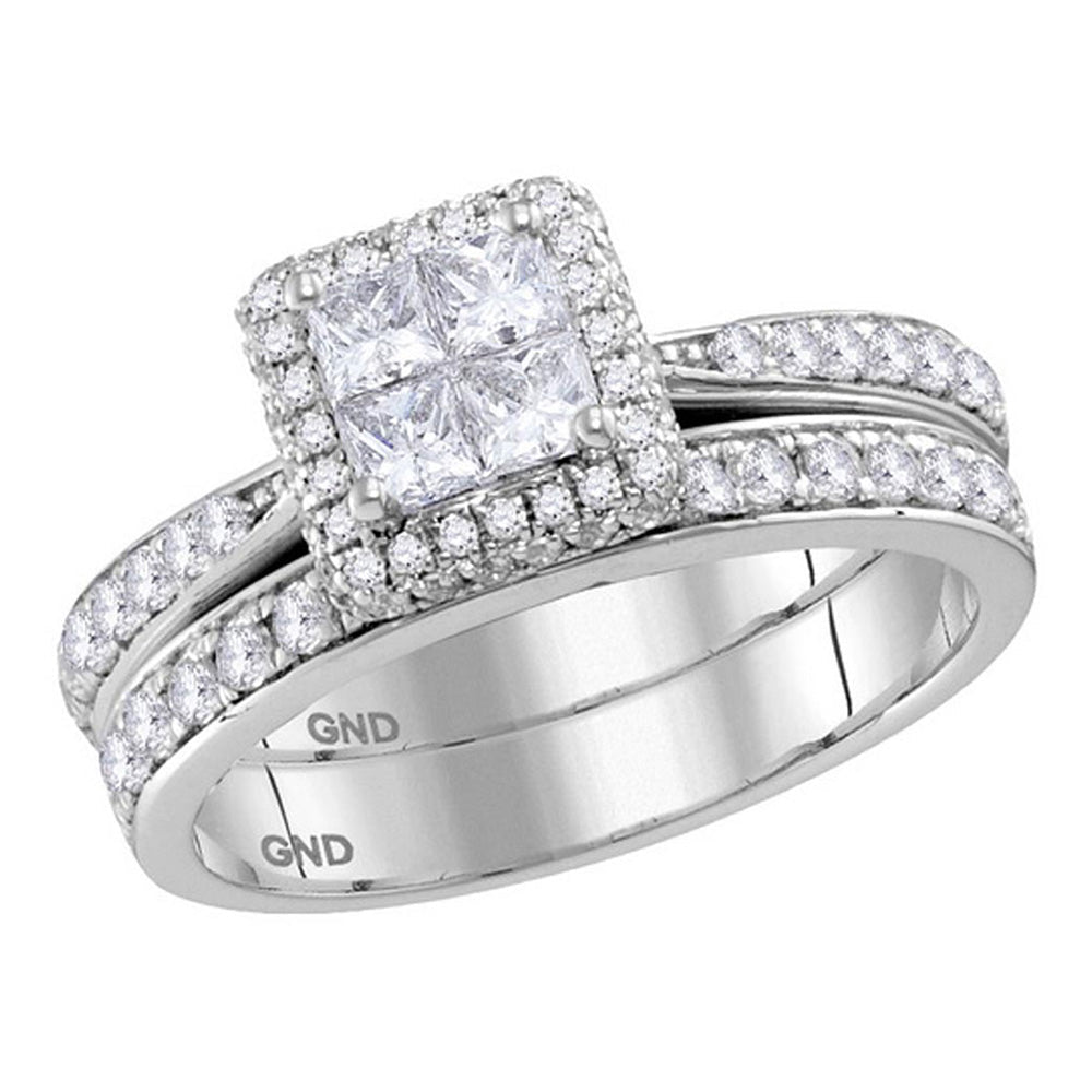 Enchanting Love Story | 14kt White Gold Princess Diamond Bridal Wedding Ring Band Set 1 Cttw - Splendid Jewellery
