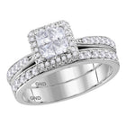 Enchanting Love Story | 14kt White Gold Princess Diamond Bridal Wedding Ring Band Set 1 Cttw - Splendid Jewellery