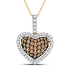 Enchanting Love Story Diamond Pendant | 10kt Yellow Gold Womens Round Brown Diamond Heart Pendant 1/2 Cttw - Splendid Jewellery