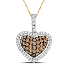 Load image into Gallery viewer, Enchanting Love Story Diamond Pendant | 10kt Yellow Gold Womens Round Brown Diamond Heart Pendant 1/2 Cttw - Splendid Jewellery