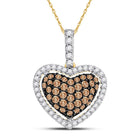Enchanting Love Story Diamond Pendant | 10kt Yellow Gold Womens Round Brown Diamond Heart Pendant 1/2 Cttw - Splendid Jewellery
