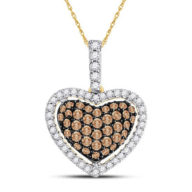 Enchanting Love Story Diamond Pendant | 10kt Yellow Gold Womens Round Brown Diamond Heart Pendant 1/2 Cttw - Splendid Jewellery