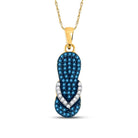 Enchanting Ocean Breeze Diamond Pendant | 10kt Yellow Gold Womens Round Blue Color Enhanced Diamond Flip Flop Sandal Pendant 1/3 Cttw | Splendid Jewellery - Splendid Jewellery