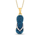 Enchanting Ocean Breeze Diamond Pendant | 10kt Yellow Gold Womens Round Blue Color Enhanced Diamond Flip Flop Sandal Pendant 1/3 Cttw | Splendid Jewellery - Splendid Jewellery