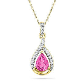 Enchanting Pink Sapphire Diamond Pendant - 10kt Yellow Gold - Splendid Jewellery