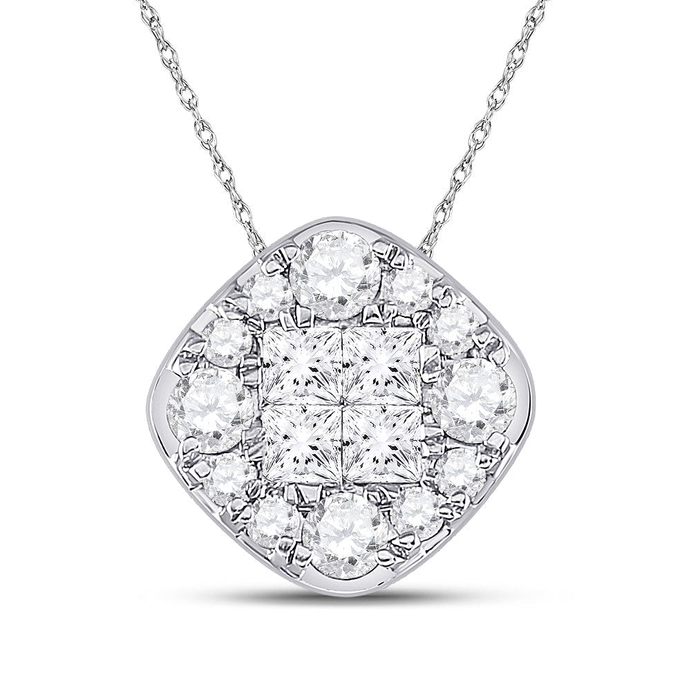 Enchanting Princess Diamond Cluster Pendant | 14kt White Gold 1/2 Cttw - Splendid Jewellery