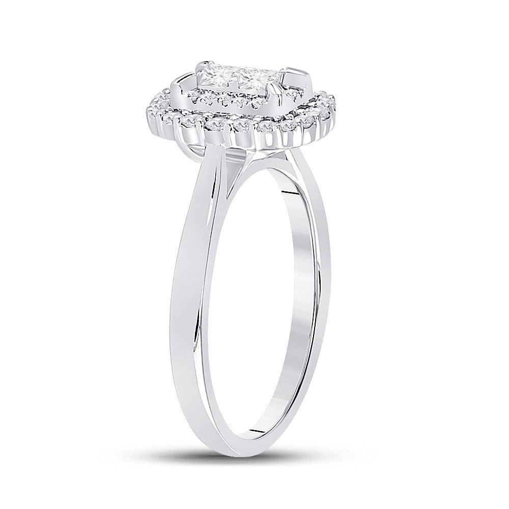 Enchanting White Gold Princess Diamond Halo Bridal Wedding Ring - Splendid Jewellery