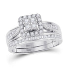 Eternal Brilliance 10kt White Gold Diamond Halo Bridal Wedding Ring Band Set - Splendid Jewellery