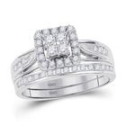 Eternal Brilliance 10kt White Gold Diamond Halo Bridal Wedding Ring Band Set - Splendid Jewellery