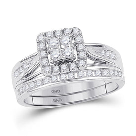 Eternal Brilliance 10kt White Gold Diamond Halo Bridal Wedding Ring Band Set - Splendid Jewellery