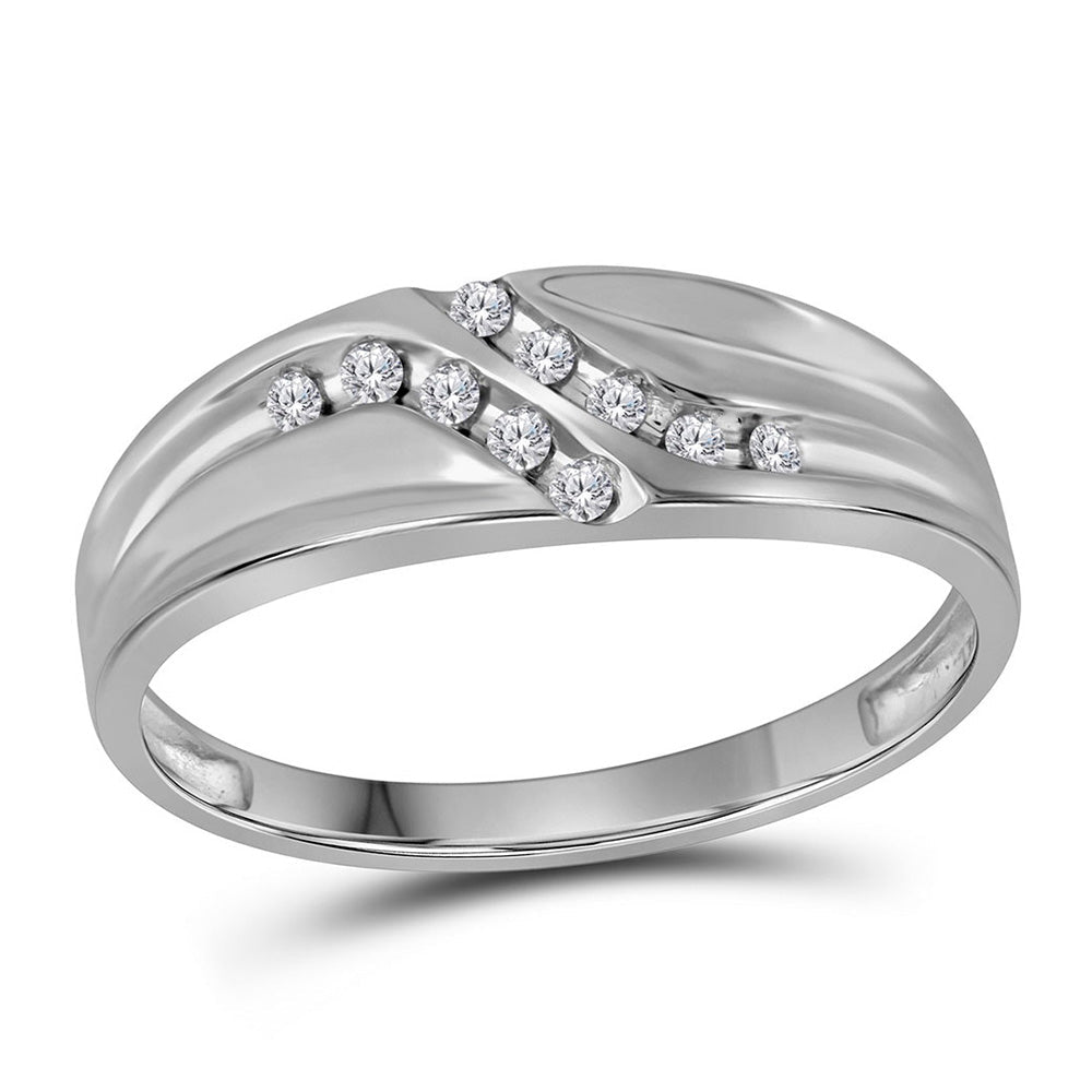Eternal Brilliance: 10kt White Gold Mens Round Diamond Double Row Slender Wedding Band 1/8 Cttw - Splendid Jewellery