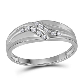 Eternal Brilliance: 10kt White Gold Mens Round Diamond Double Row Slender Wedding Band 1/8 Cttw - Splendid Jewellery