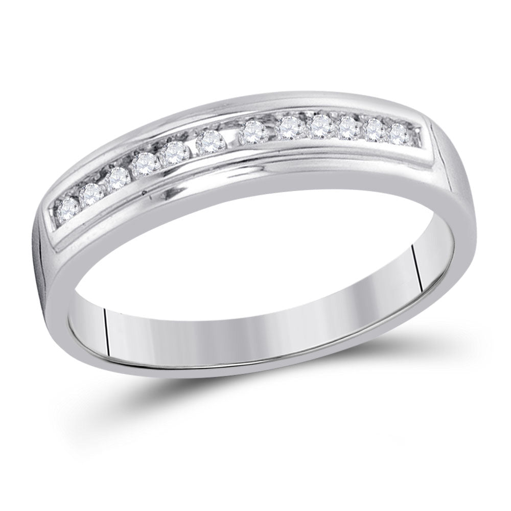 Eternal Brilliance: 10kt White Gold Womens Round Diamond Single Row Wedding Band - Splendid Jewellery