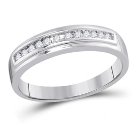 Eternal Brilliance: 10kt White Gold Womens Round Diamond Single Row Wedding Band - Splendid Jewellery