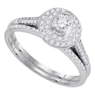 Eternal Brilliance 14kt White Gold Diamond Halo Bridal Wedding Ring Band Set - Splendid Jewellery