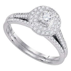 Eternal Brilliance 14kt White Gold Diamond Halo Bridal Wedding Ring Band Set - Splendid Jewellery
