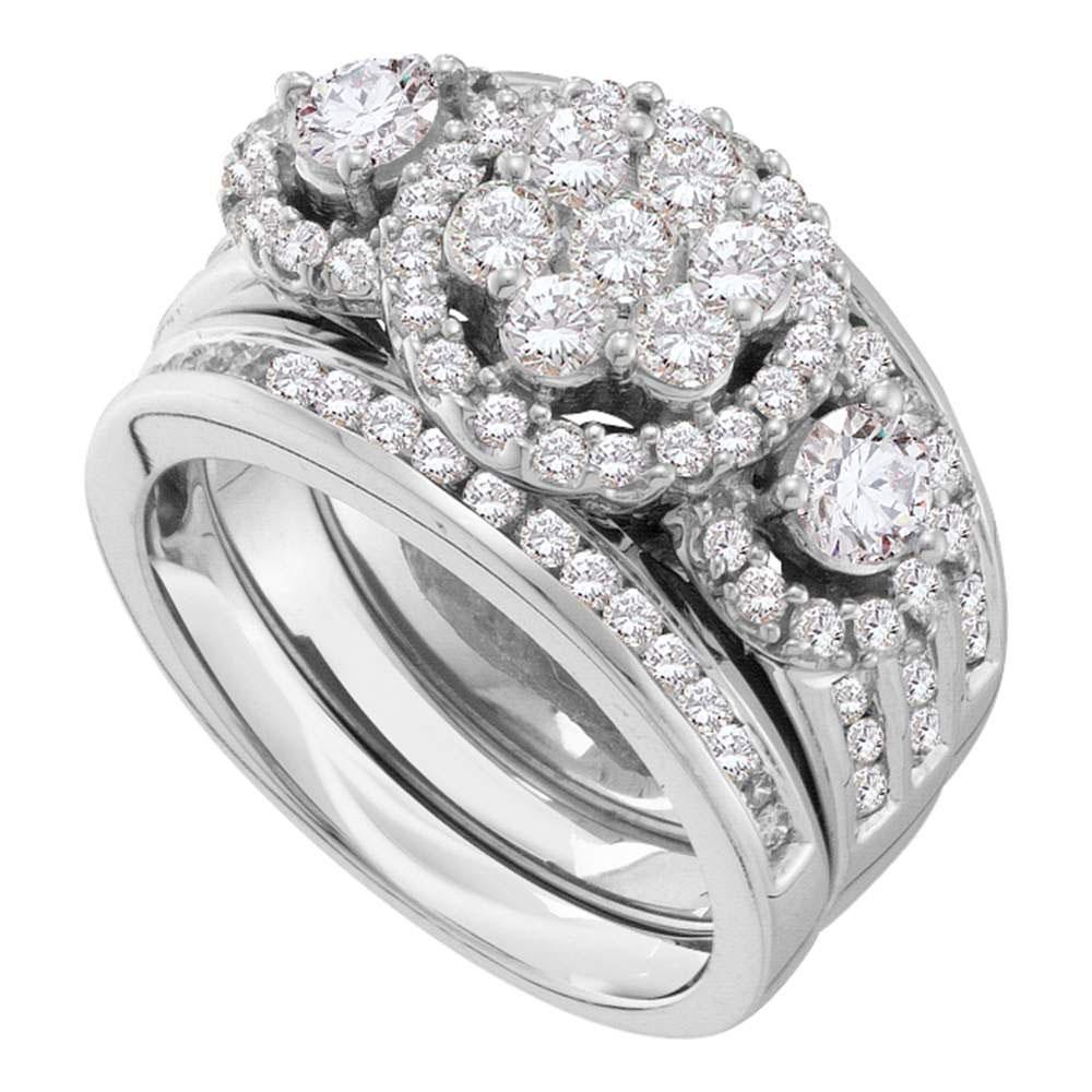 Eternal Brilliance | 14kt White Gold Round Diamond 3 - Piece Bridal Wedding Ring Band Set 2 Cttw - Splendid Jewellery