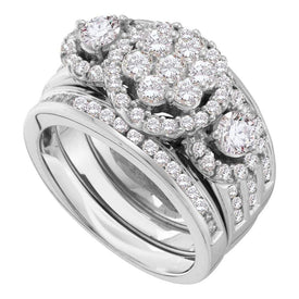Eternal Brilliance | 14kt White Gold Round Diamond 3 - Piece Bridal Wedding Ring Band Set 2 Cttw - Splendid Jewellery