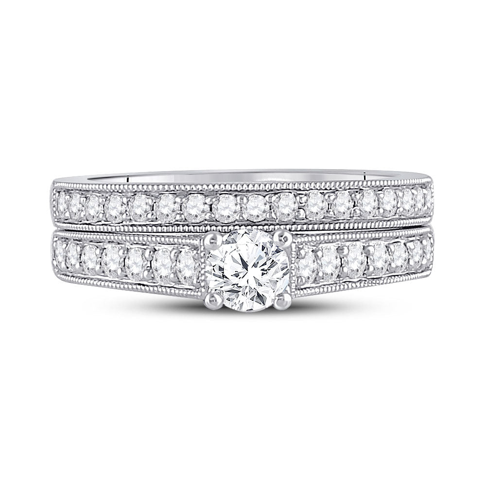 Eternal Brilliance: 14kt White Gold Round Diamond Bridal Wedding Ring Band Set - Splendid Jewellery