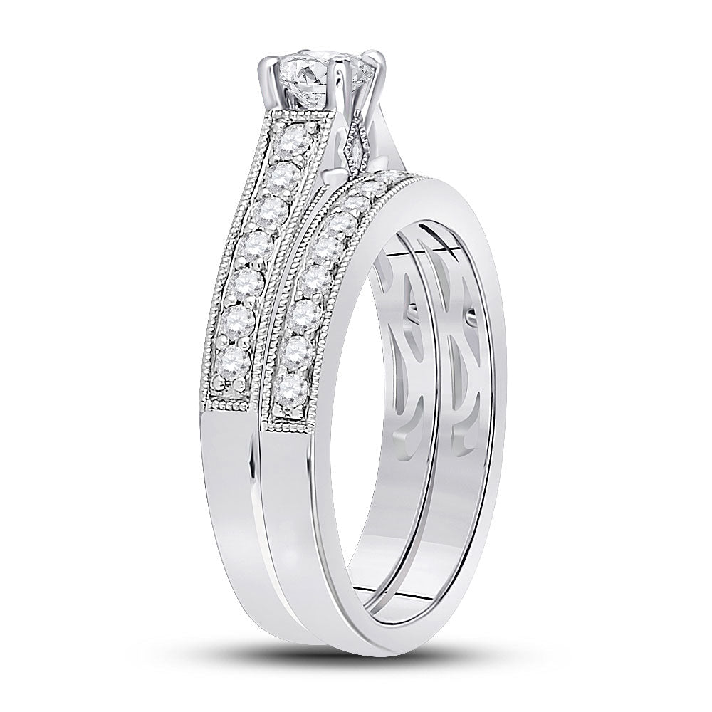 Eternal Brilliance: 14kt White Gold Round Diamond Bridal Wedding Ring Band Set - Splendid Jewellery